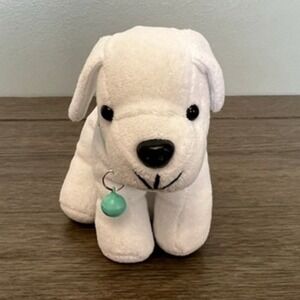 Cute White Puppy with Teal Collar & Bell Plush